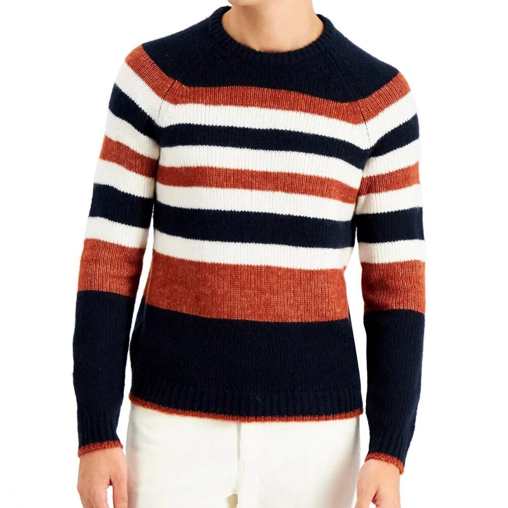 Michael Kors Men's Acrylic Wool Brushed Stripe Pullover Sweater, Blue Multi, XL